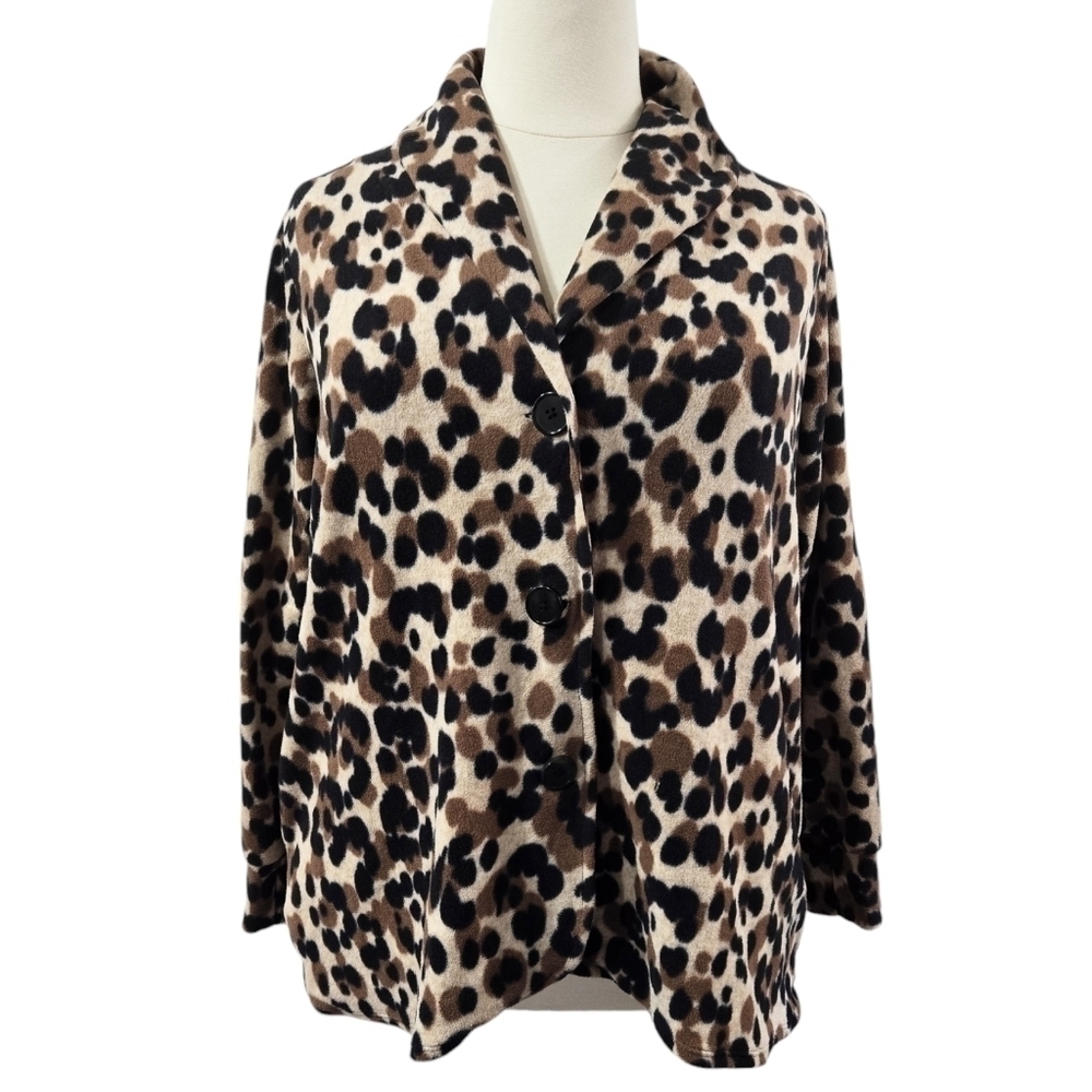 Cuddl Duds Abstract Animal Print Fleecewear Sweater Blazer Pockets Cozy Soft